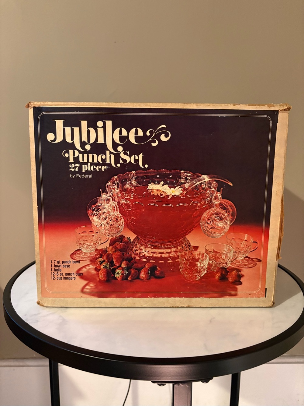 Vintage Federal Glassware Jubilee Punch Bowl Set 27 Piece Complete 1970s EUC